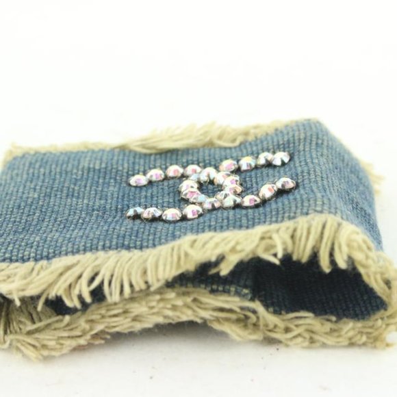 Chanel 01p Denim CC Crystal Logo Cuff Bracelet - Picture 11 of 12